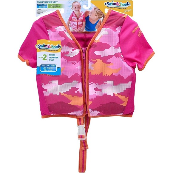 Swim School Girl Pink Camo Flotation Swim Trainer Vest w Sleeves NWT 4-6 yrs - Picture 3 of 4